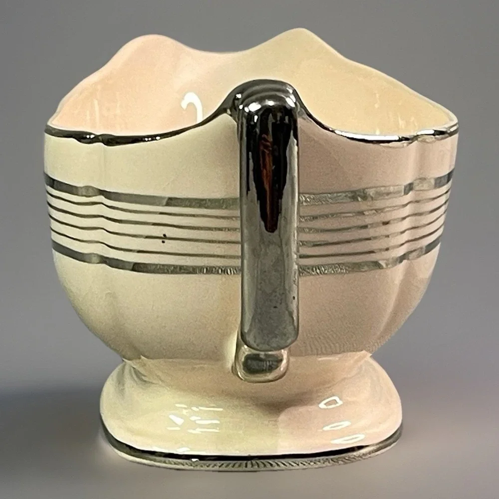 Limoges Peach Blo Ritz Platinum Gravy Boat Seabring Ohio Platinum Etching Trim